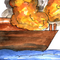 船失火 boat on fire,ship on fire