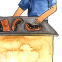卖烧肉 selling roasted pork